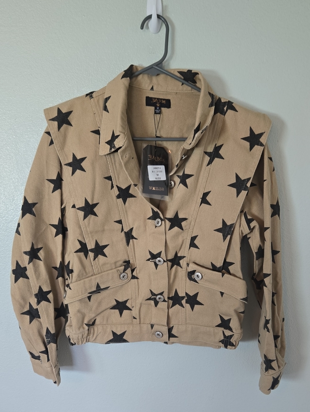 Balboa | NWT Tan Black Stars Denim Structured Jacket Size Medium